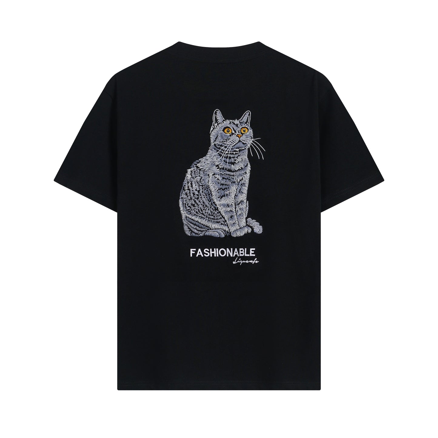 Modisches, trendiges Herren-T-Shirt mit Katzenstickerei